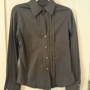 Theory Black Button-Up Shirt with Pleat Detail